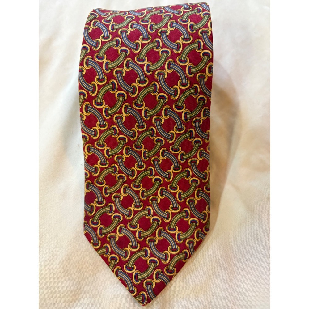 Brooks Brothers Silk‎ Necktie Red Gold Chain Pattern Business Casual~FLAW